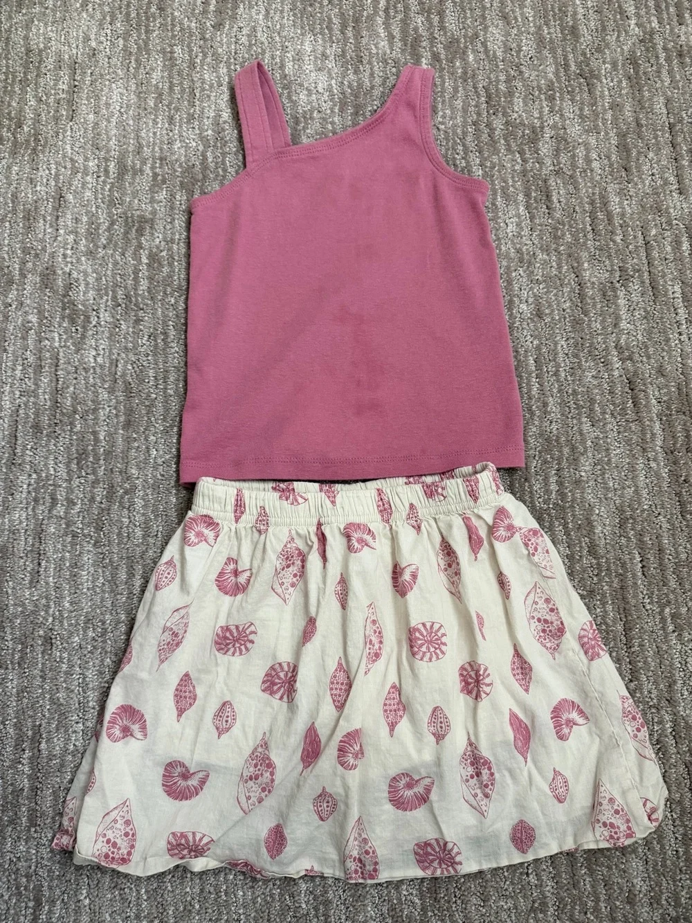 Carter's Pink Tank Top and Cream Shell-Print Skirt Set